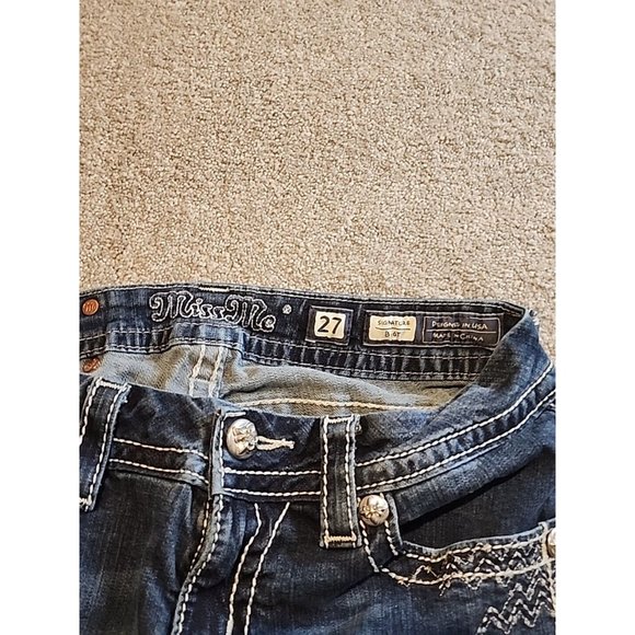 Miss Me Womens Signature Boot Jeans Size 27x31 Western Embellished Heavy Stitch - Picture 9 of 14